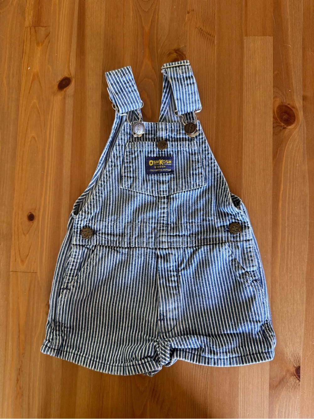 OshKosh B'gosh Blue and White Striped Kids Short Overalls